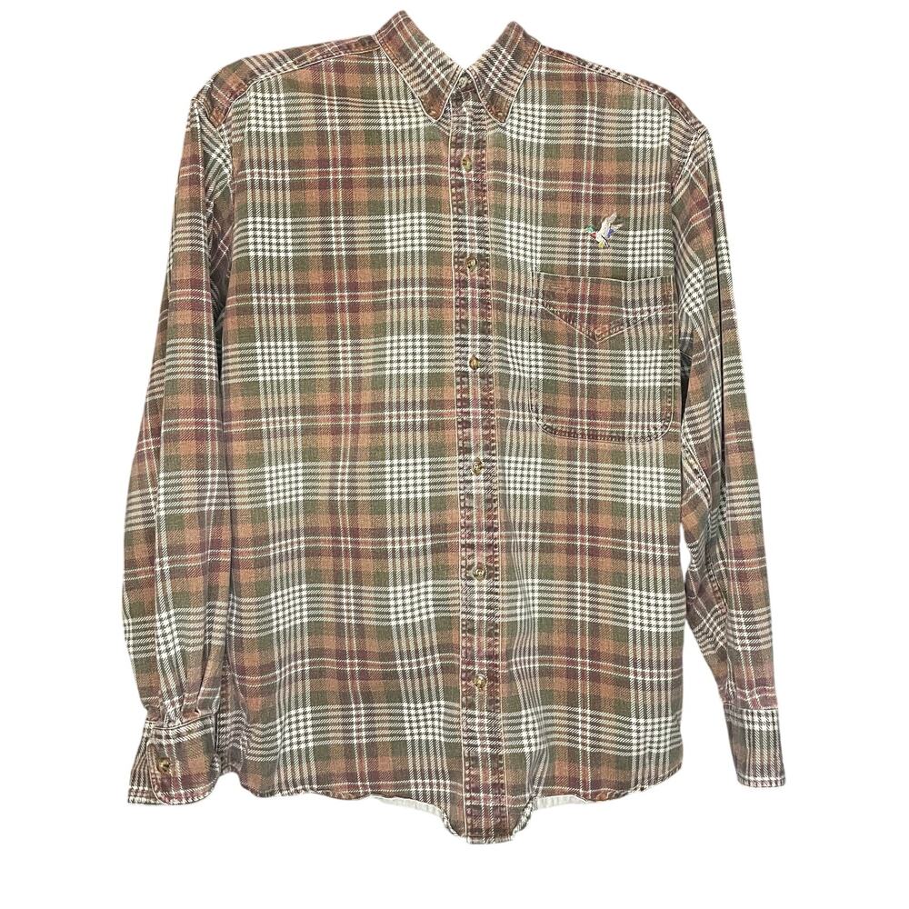 Madison Trader Washed Cottons Flannel Shirt Mens M Vintage Plaid grunge 90s Y2K